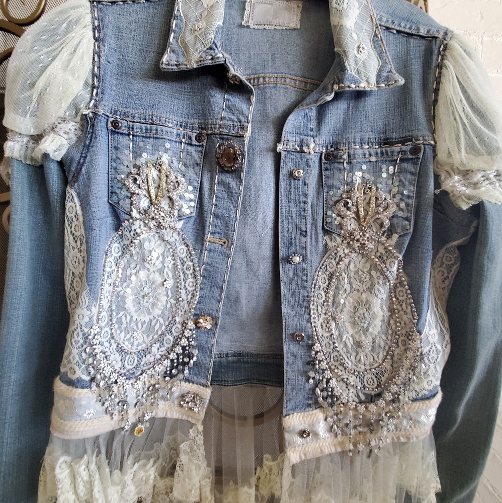 Custom made embellished jean jacket